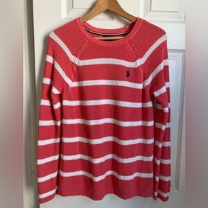 US Polo Association coral and white striped crew neck sweater size small